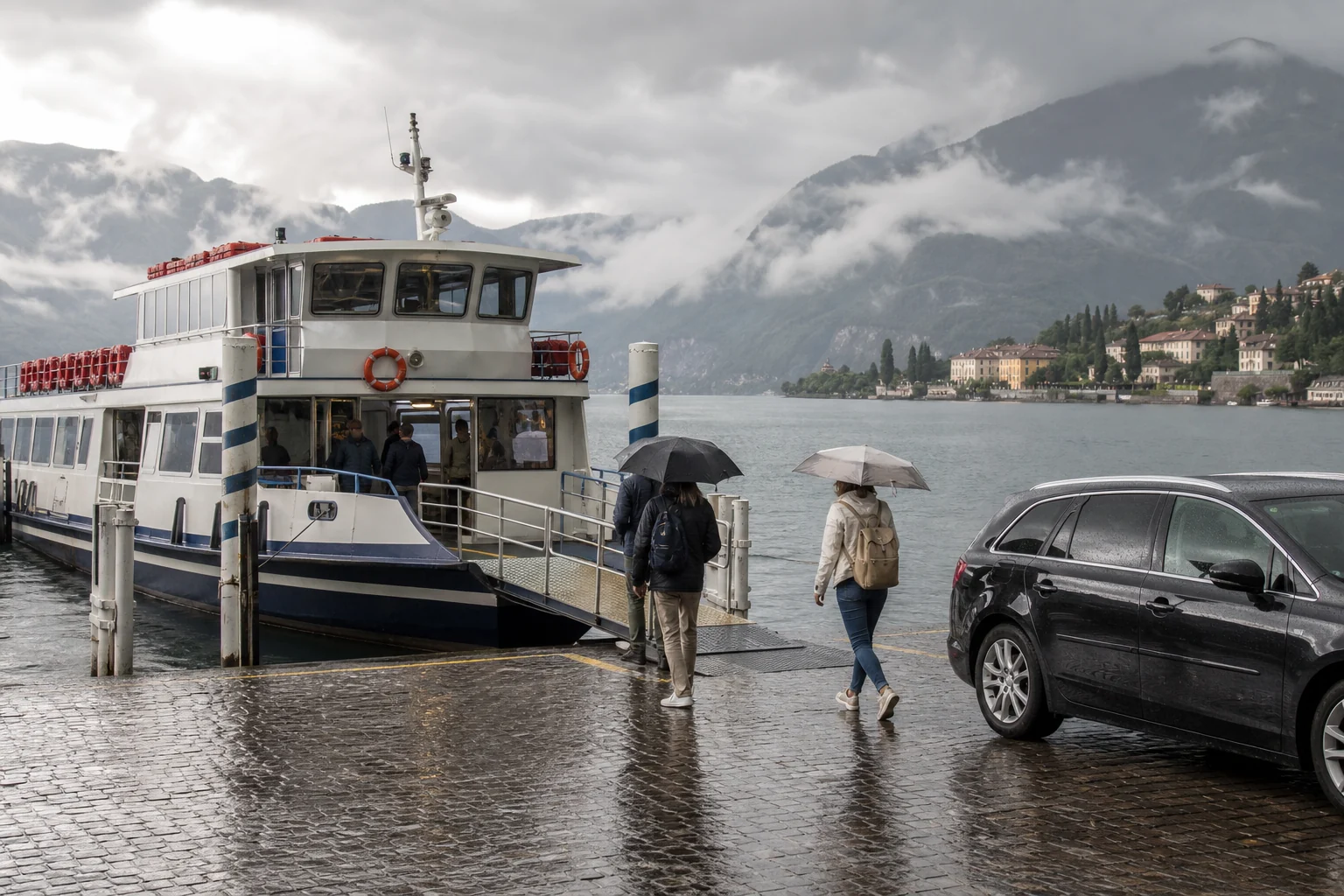 Public ferry and road transfer as a poor-weather fallback on Lake Como