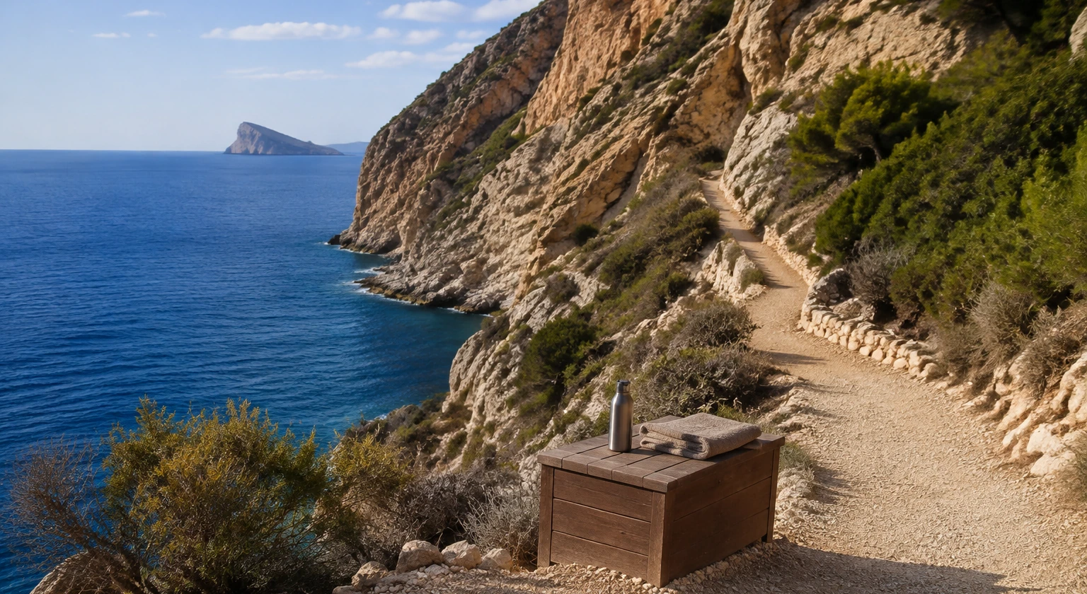 Steep coastal cliffs and blue sea in Serra Gelada Natural Park near Benidorm