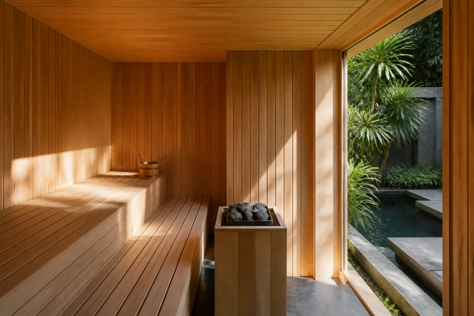 Timber sauna in the spa at Amantaka resort in Luang Prabang