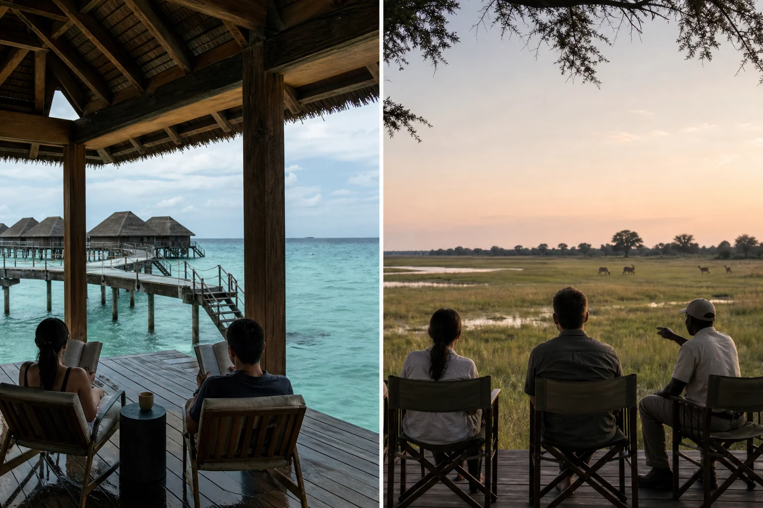 Comparaison conceptuelle entre retraite maldivienne et observation dans l’Okavango