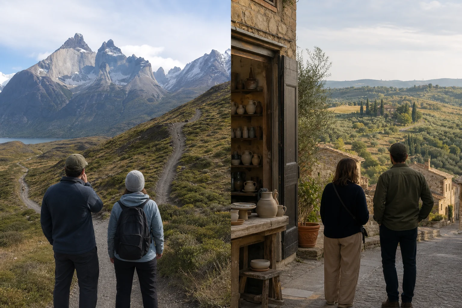 Comparaison conceptuelle entre sentier patagonien et village artisanal toscan