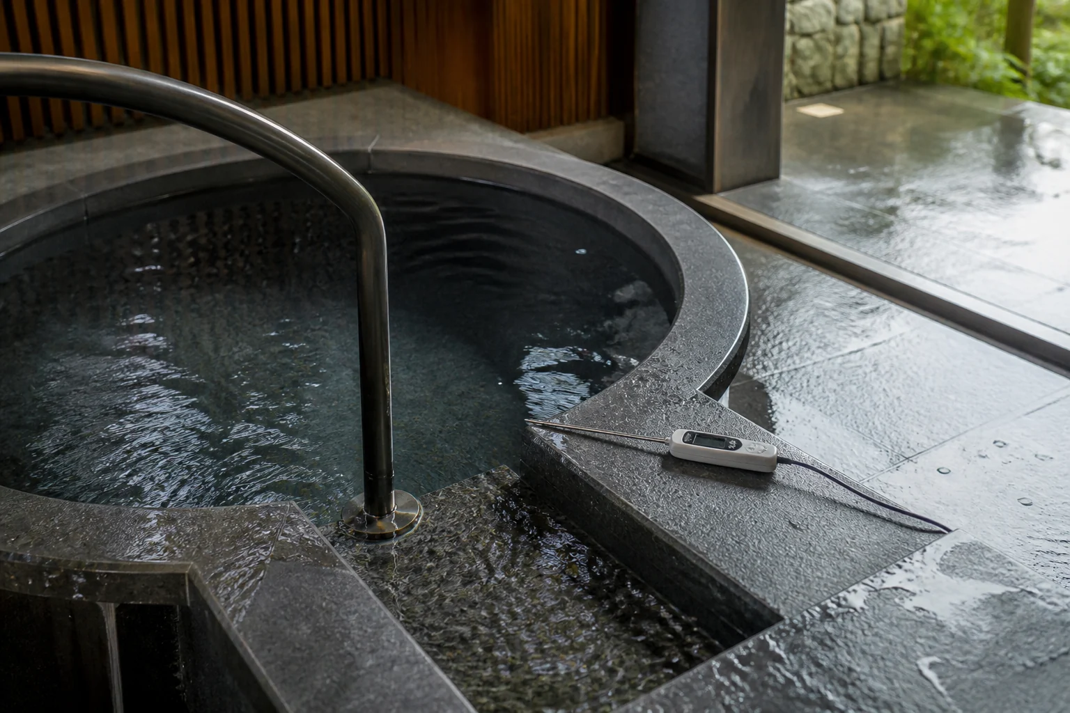 Temperature check and access at a fictional cold plunge