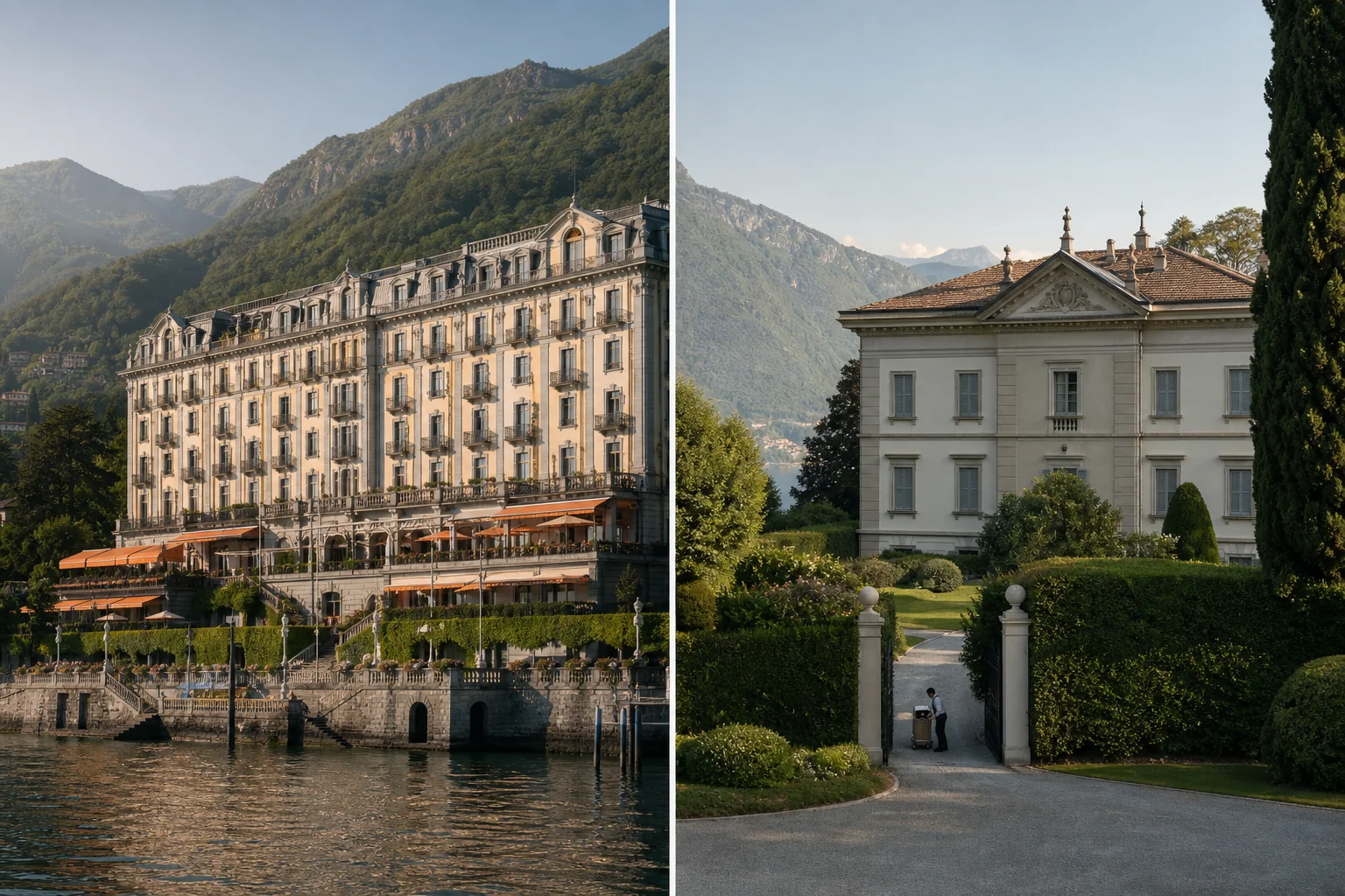 Comparaison conceptuelle entre grand hôtel et villa privative au lac de Côme