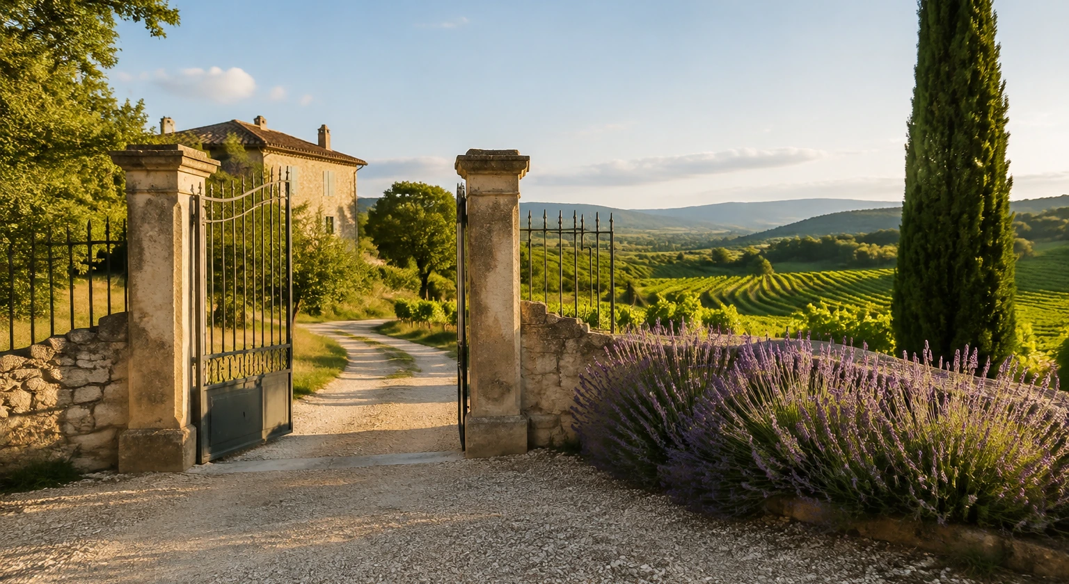Photorealistic illustration for luxury provence: setting and arrival