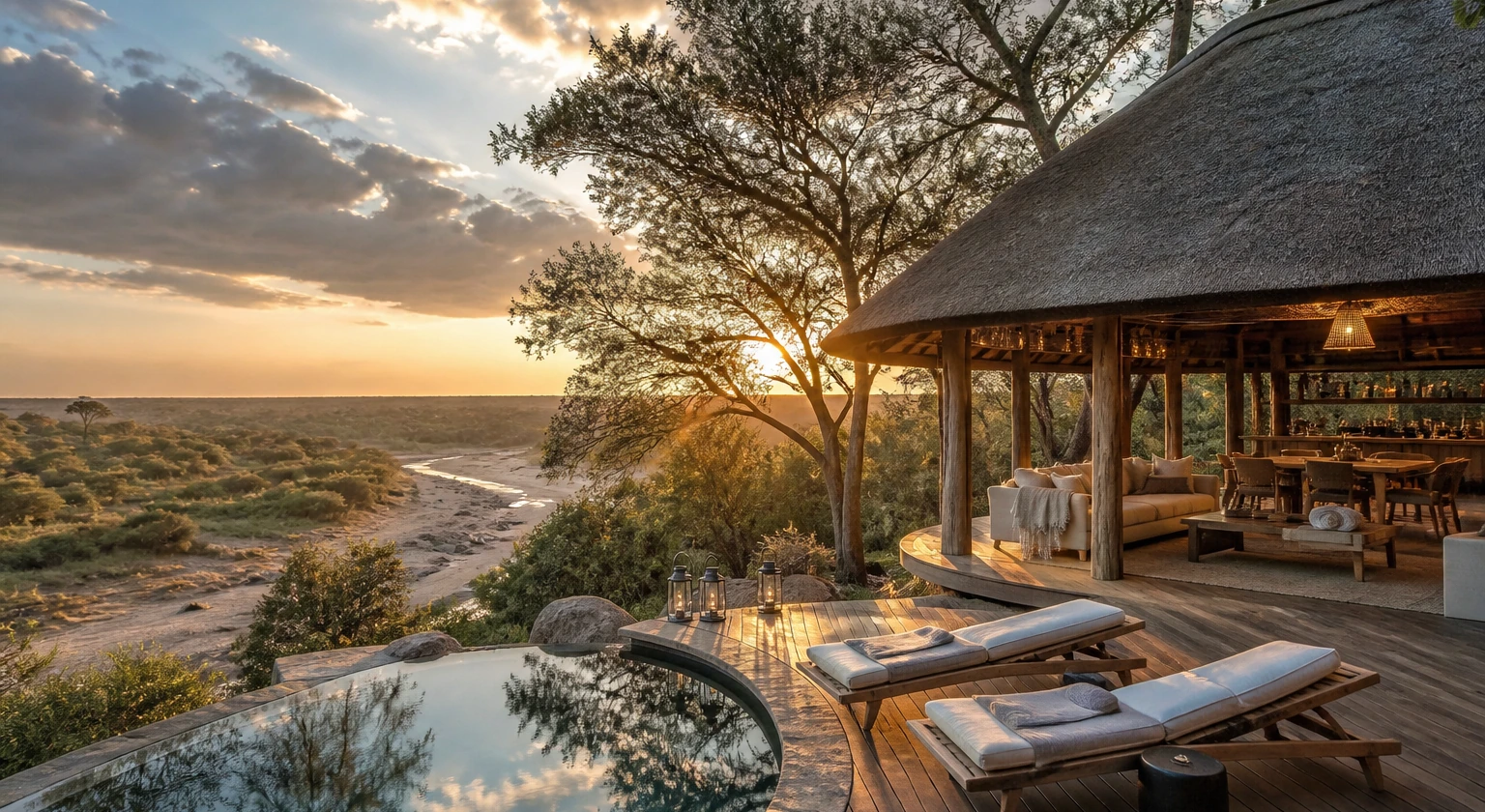 Photorealistic illustration for luxury safari lodges africa: accommodation and physical layout