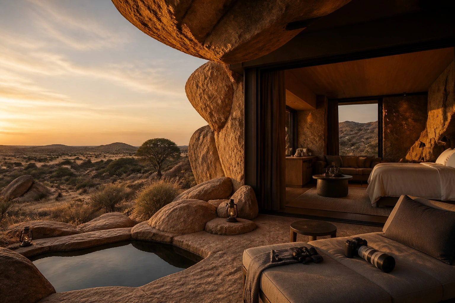 Photorealistic illustration for luxury safari lodges africa: signature experience