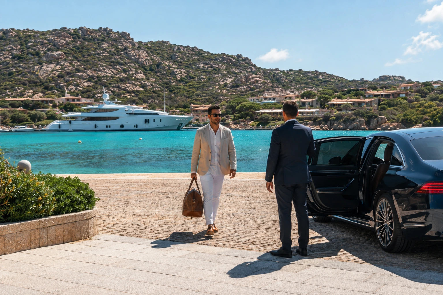 Illustration photoréaliste pour luxury sardinia coasts : setting and arrival