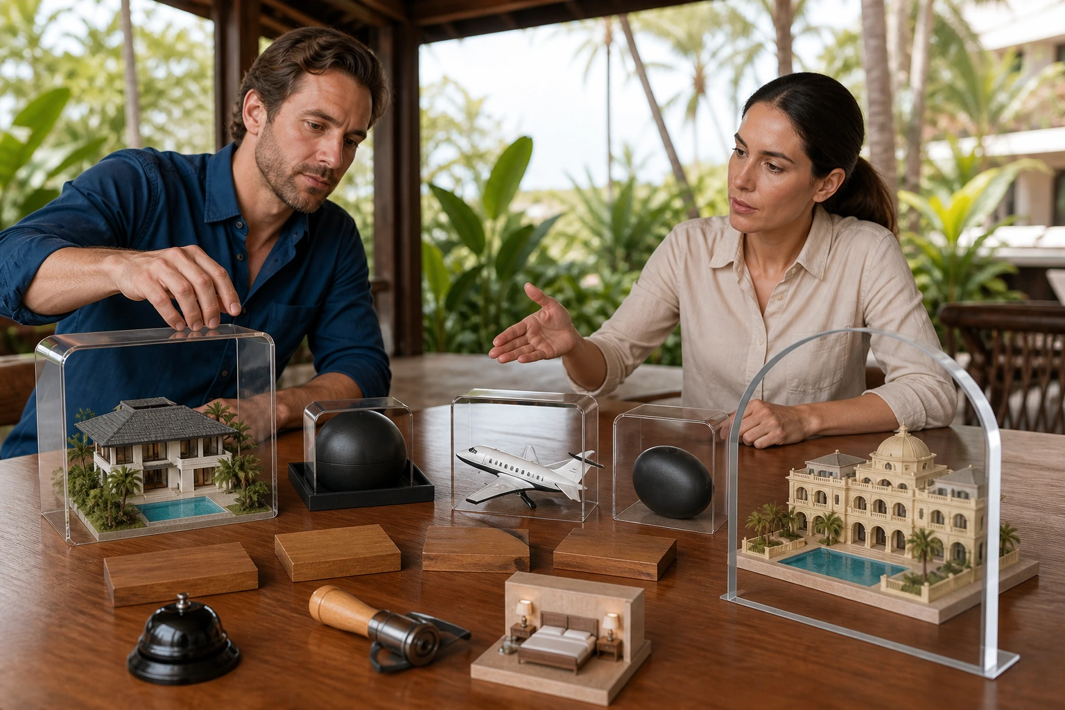 Photorealistic illustration for luxury travel insurance: reality-check detail