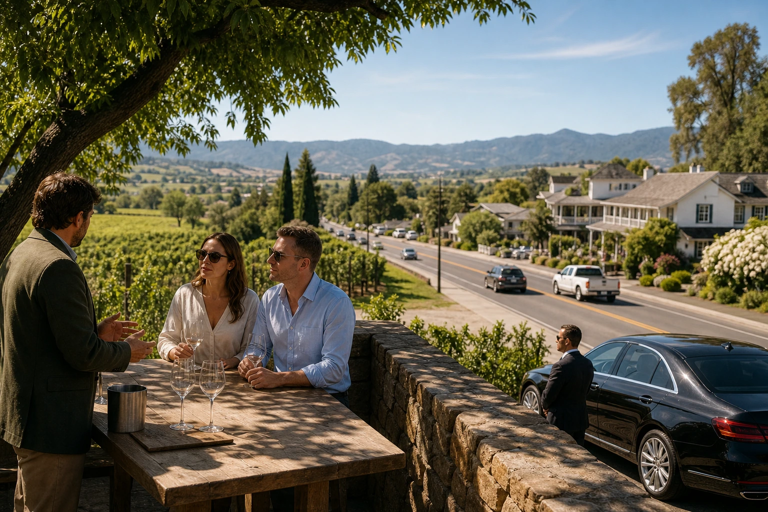 Photorealistic illustration for luxury wine journeys four regions: signature experience