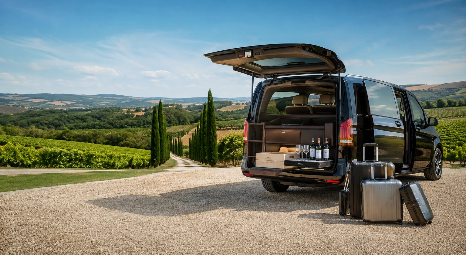 Photorealistic illustration for luxury wine journeys four regions: logistics and service