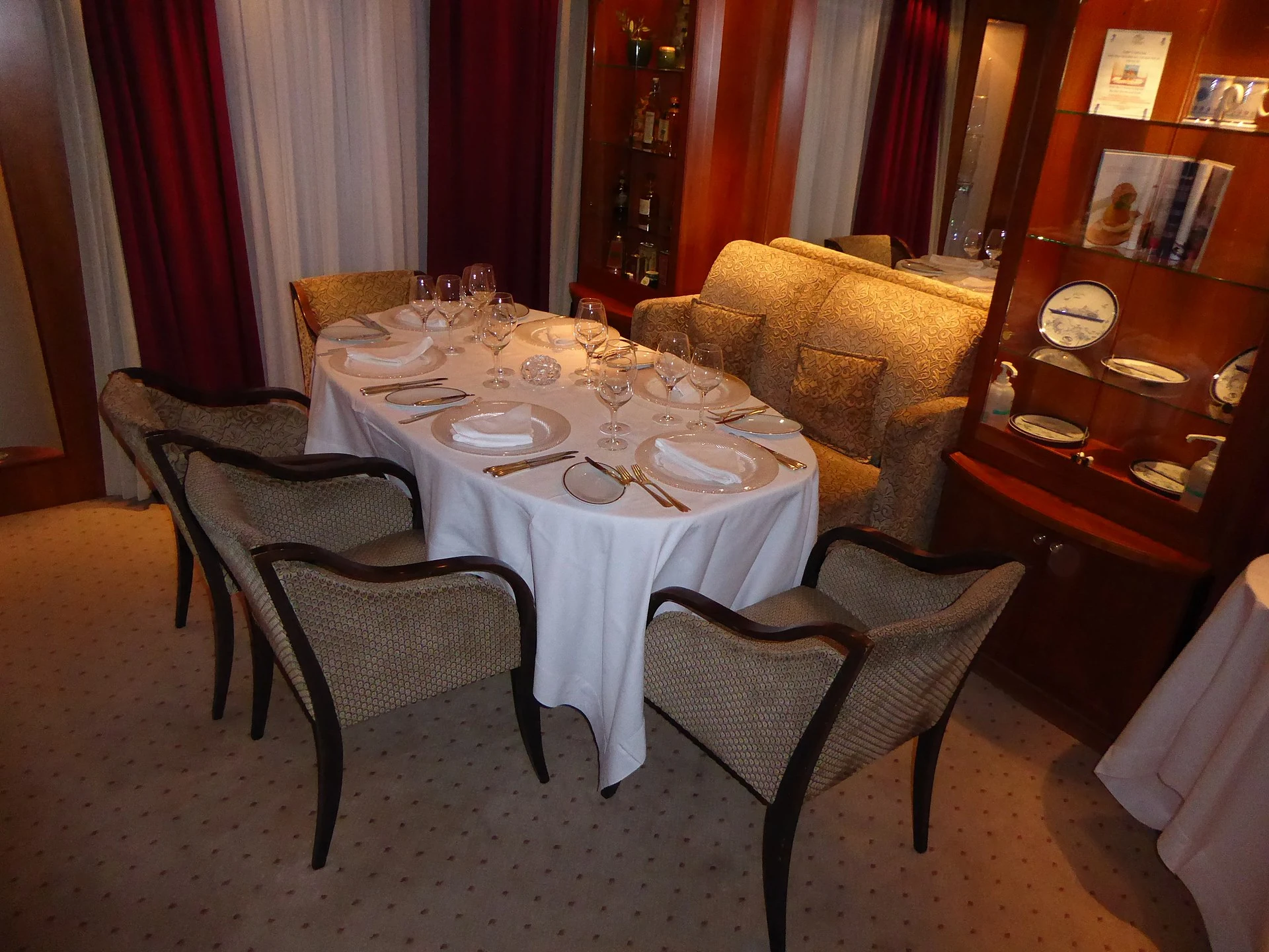 Real set dining table below decks aboard SeaDream II