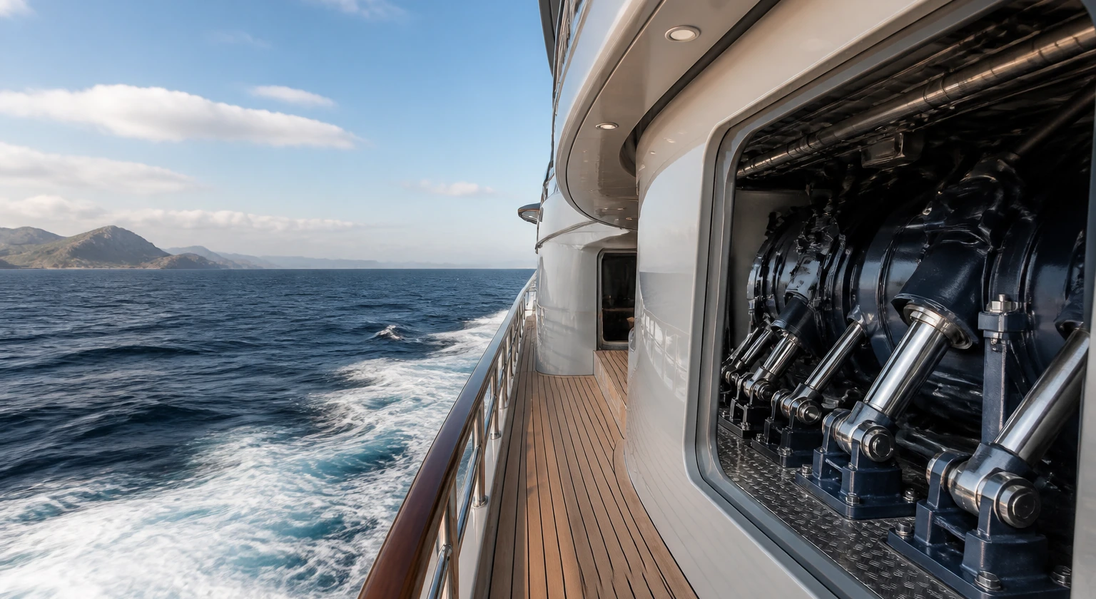 Photorealistic illustration for motion sickness ships routes stabilizers: reality-check detail