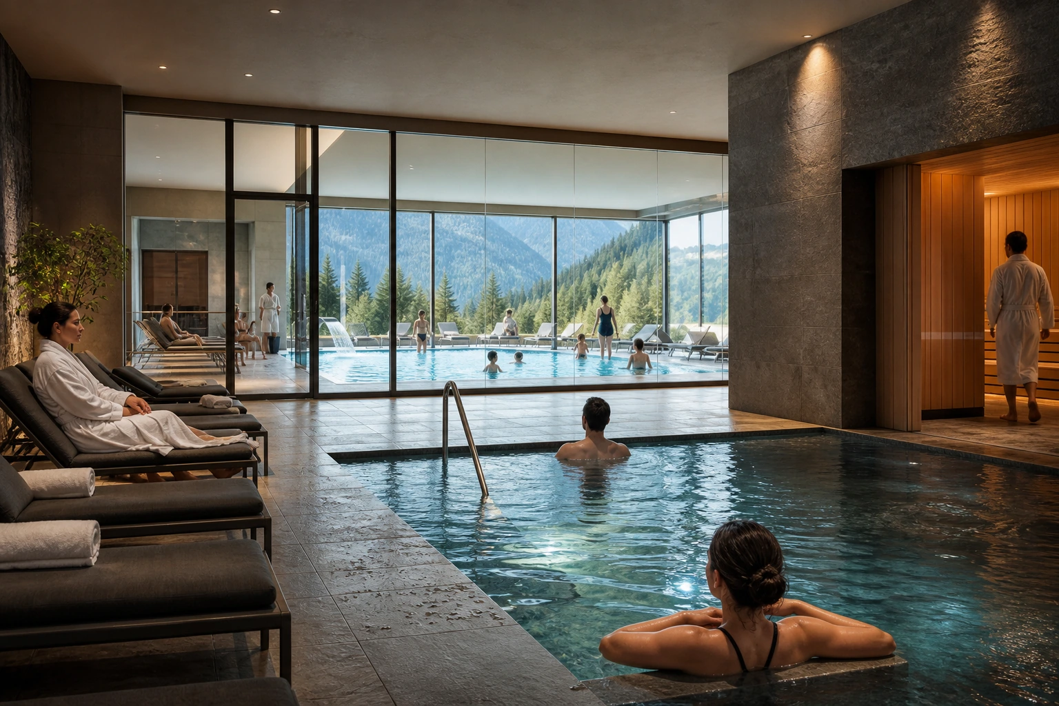 Fotorealistische Illustration zu mountain spa hotel selection: accommodation and physical layout