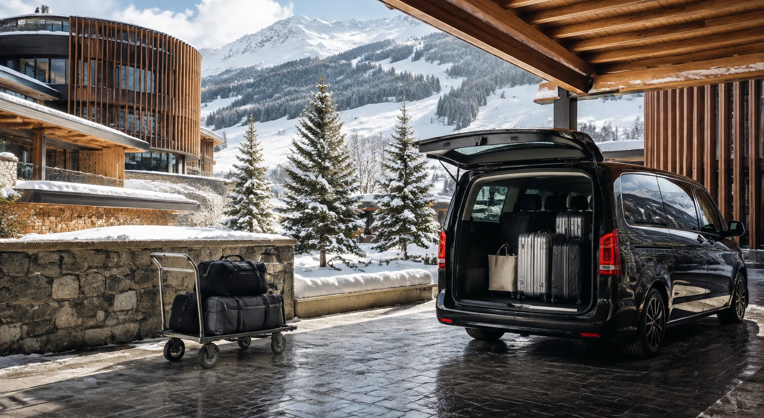 Photorealistic illustration for mountain spa hotel selection: logistics and service