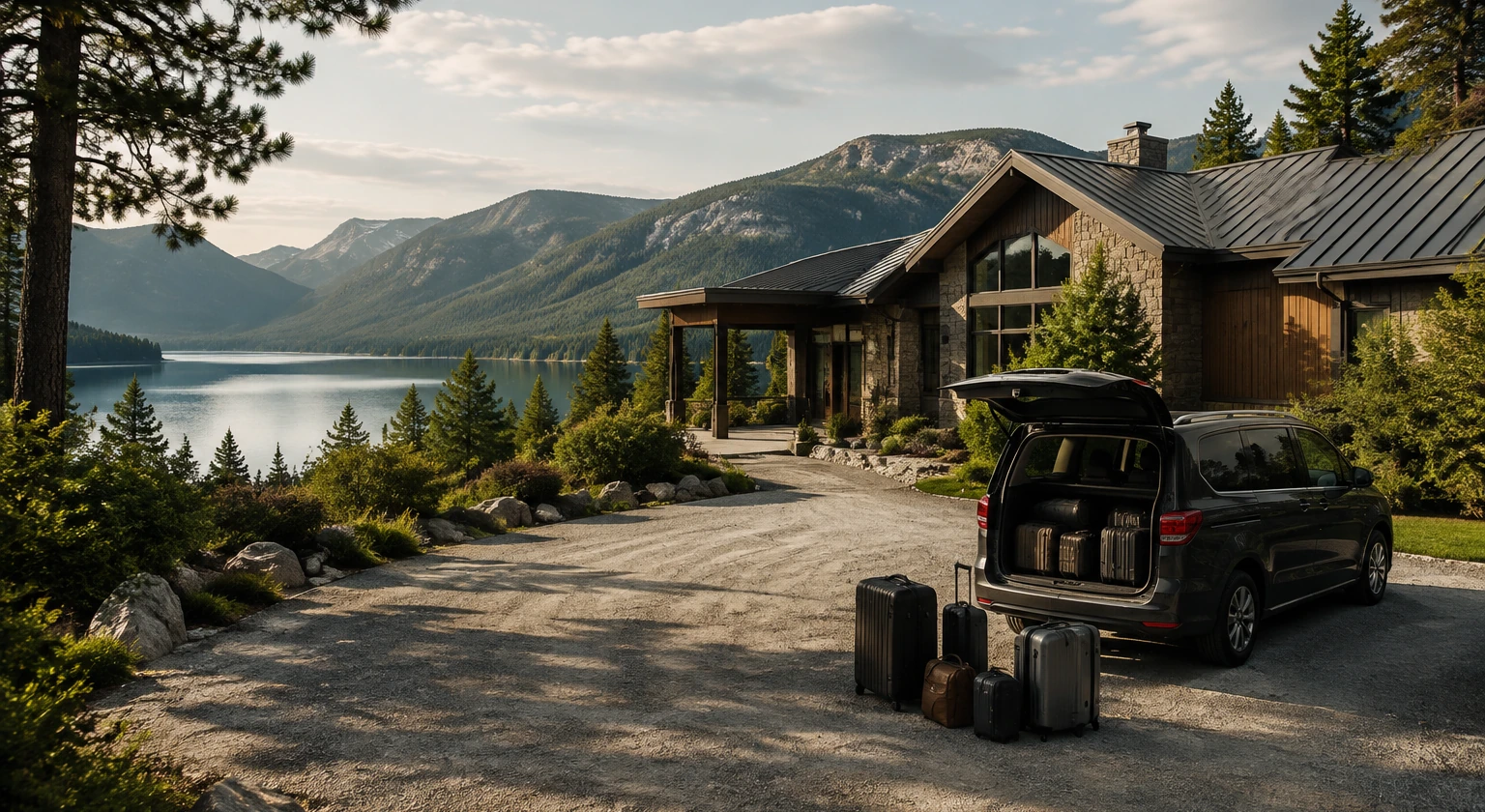 Photorealistic illustration for multigenerational travel: setting and arrival