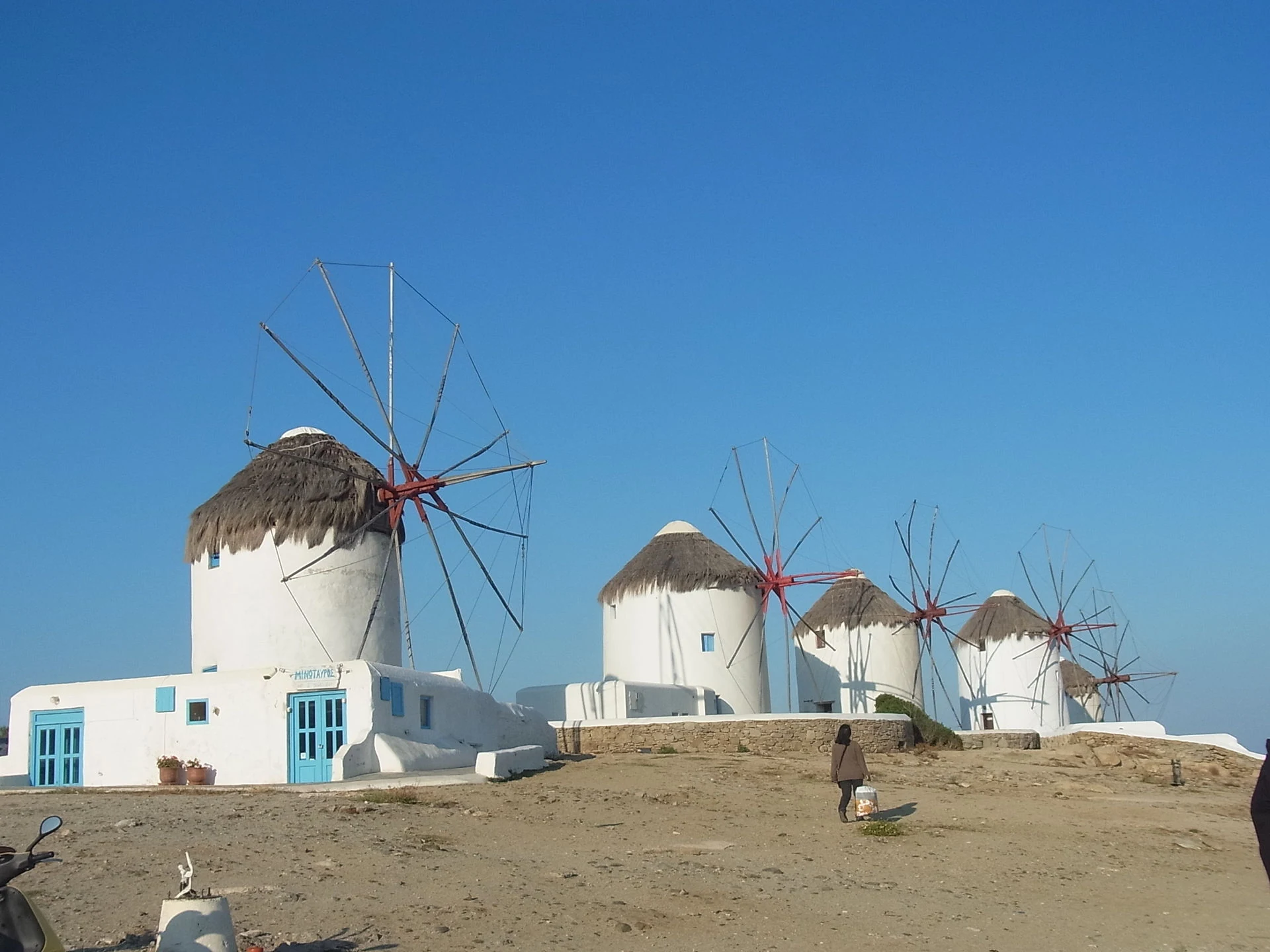 Real Chora windmills in the early morning on Mykonos
