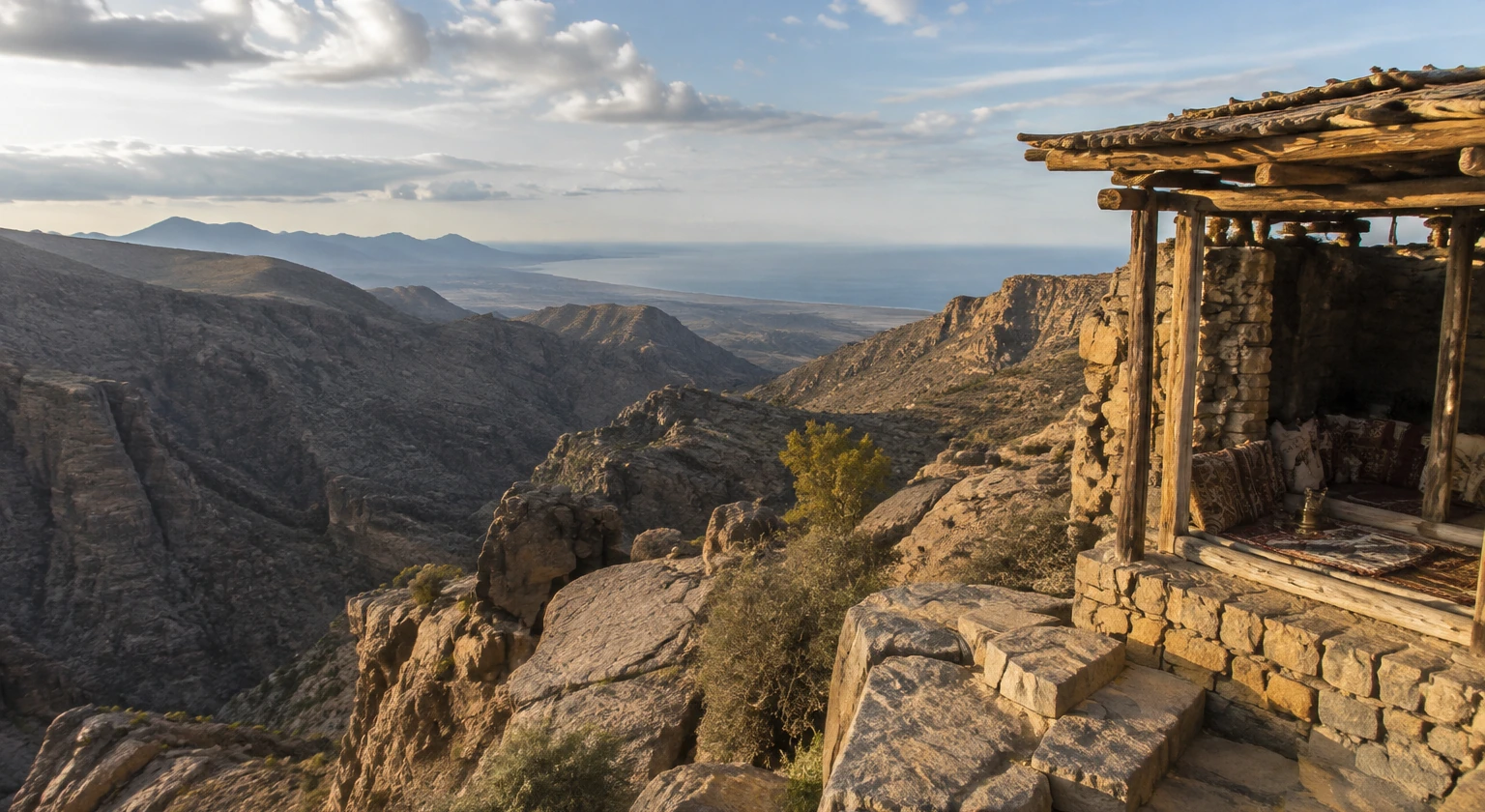 Photorealistic illustration for oman luxury route: reality-check detail