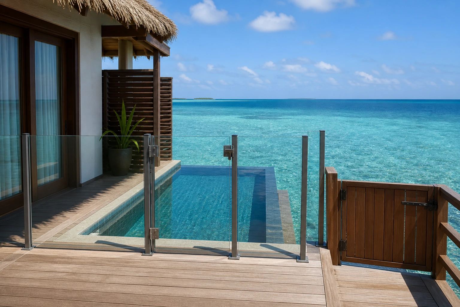 Photorealistic illustration for overwater villa children: accommodation and physical layout