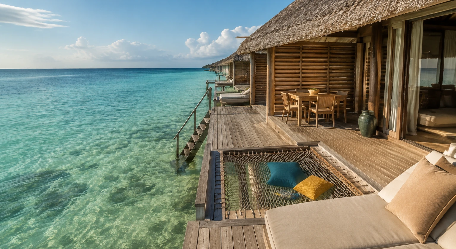 Photorealistic illustration for overwater villa children: signature experience