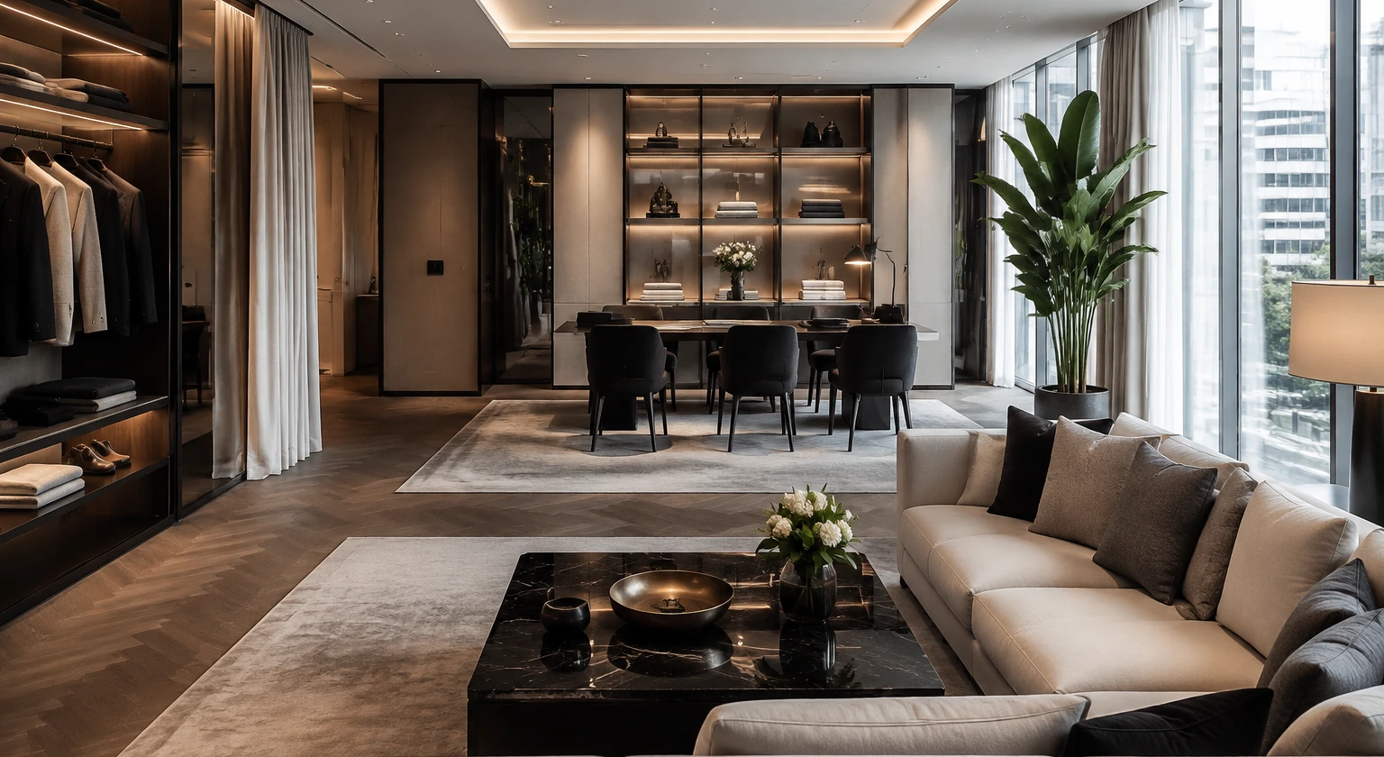 Photorealistic illustration for personal shopping appointment: accommodation and physical layout