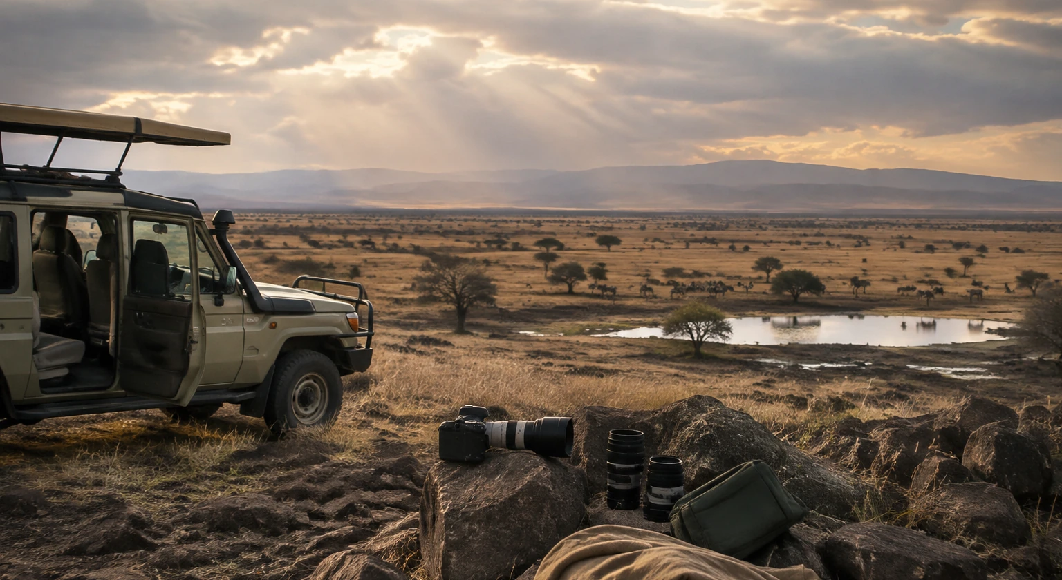 Photorealistic illustration for photographic safari planning: signature experience