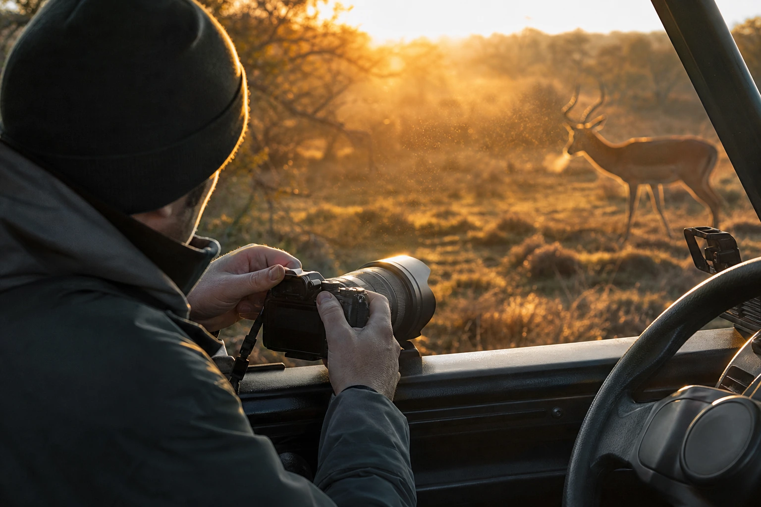 Photorealistic illustration for photographic safari planning: signature experience