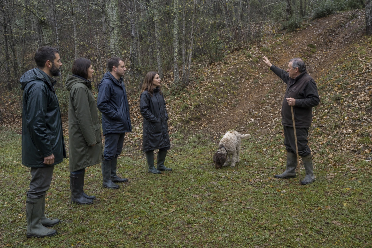 Photorealistic illustration for planning truffle trip season auction suppliers: accommodation and physical layout
