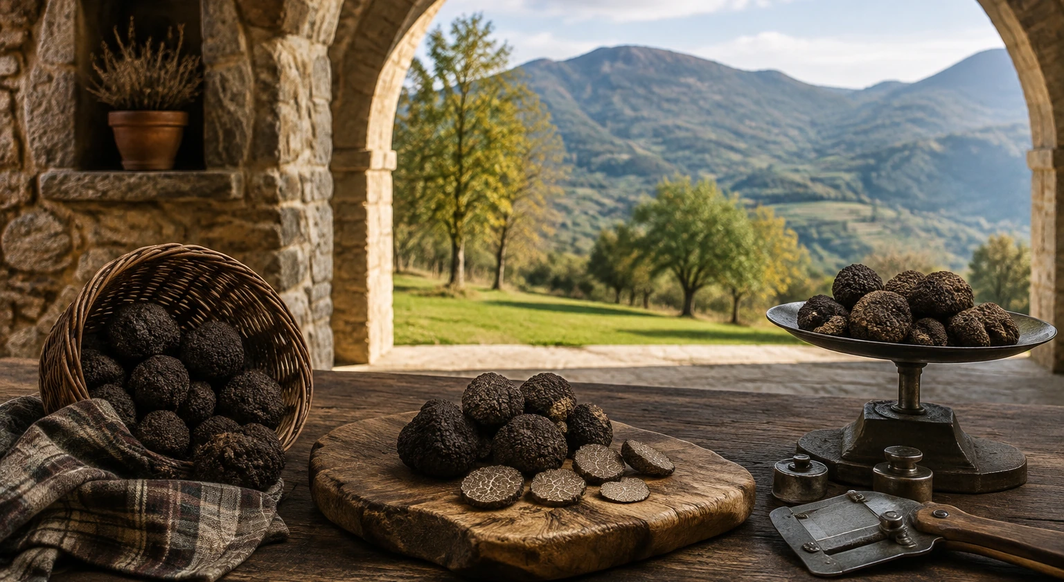Photorealistic illustration for planning truffle trip season auction suppliers: signature experience