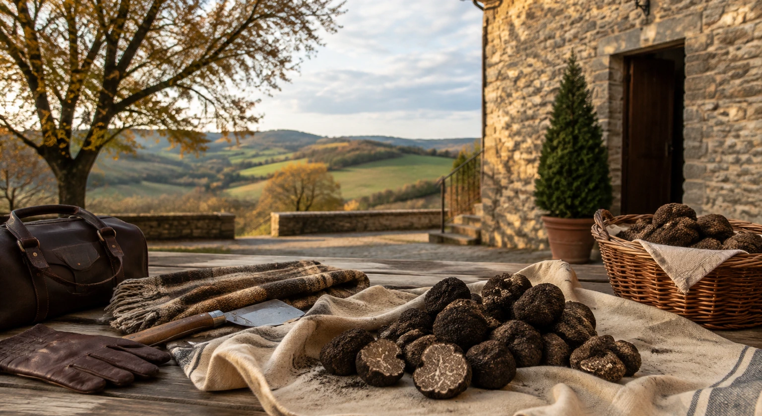 Photorealistic illustration for planning truffle trip season auction suppliers: reality-check detail