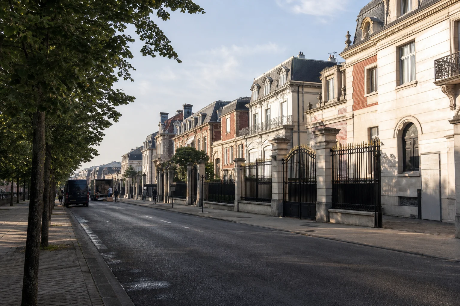 Quiet avenue lined with historic houses in Épernay in the morning