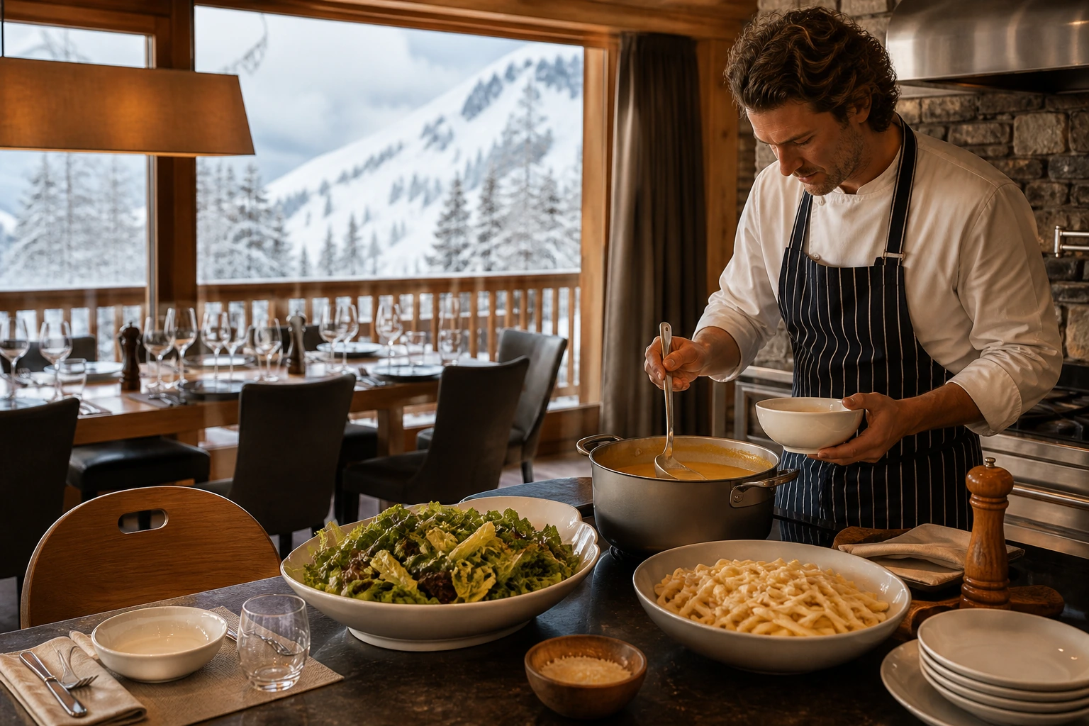 Illustration photoréaliste pour private chef concierge chalet luxury : accommodation and physical layout