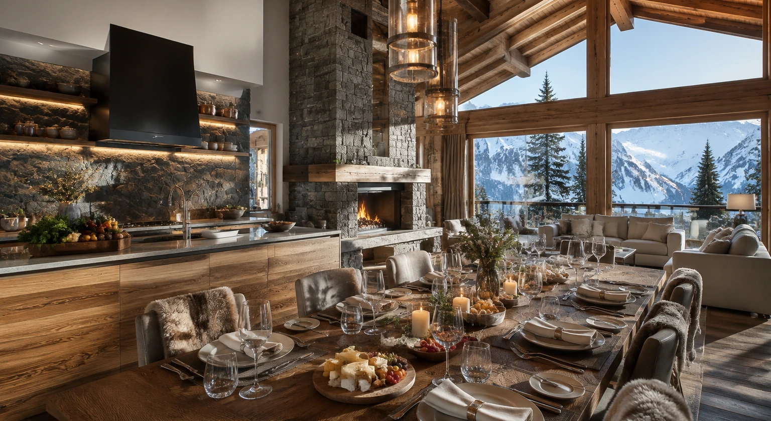 Photorealistic illustration for private chef concierge chalet luxury: signature experience