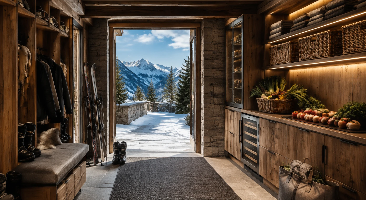 Photorealistic illustration for private chef concierge chalet luxury: logistics and service