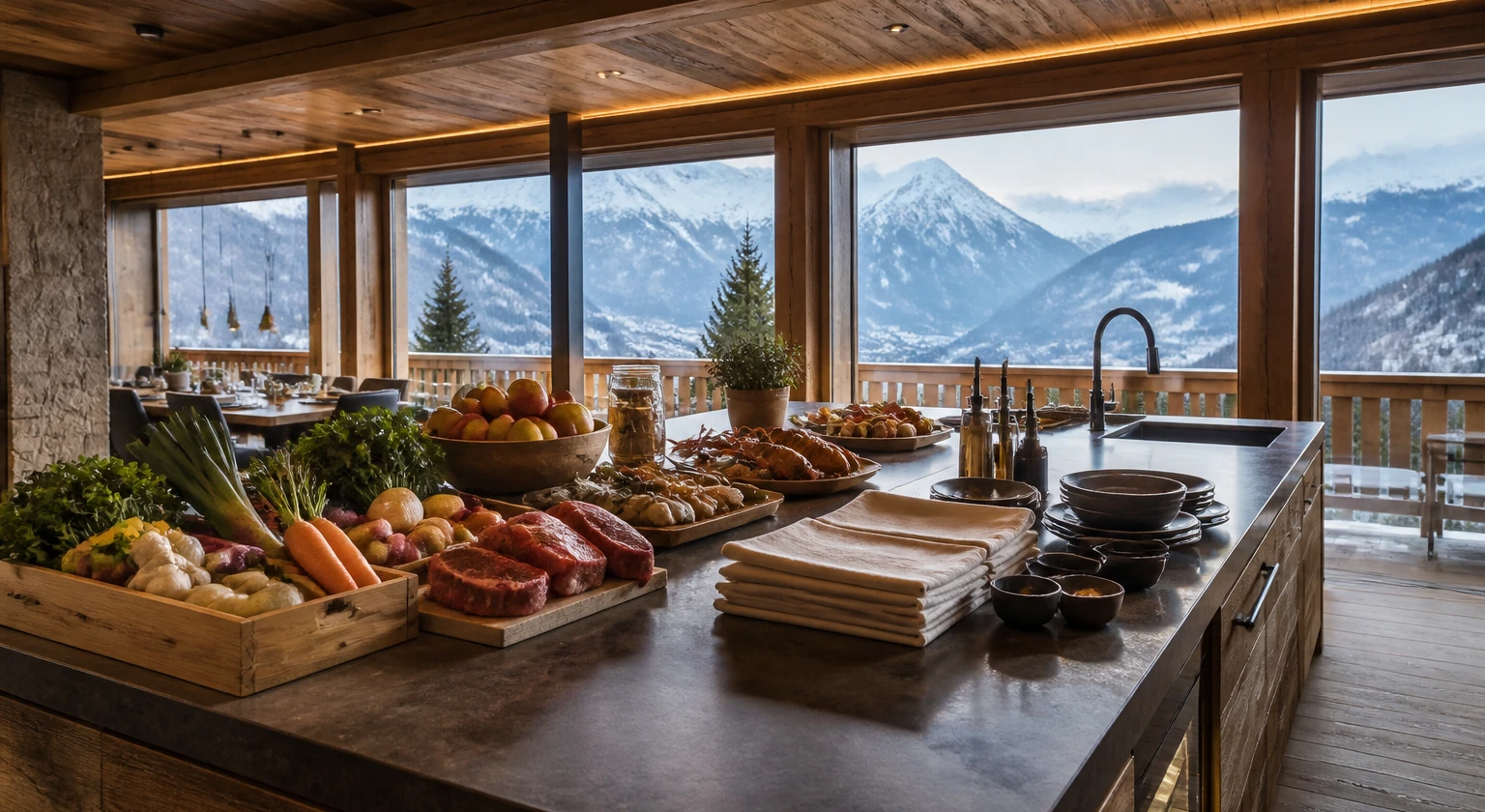 Photorealistic illustration for private chef concierge chalet luxury: reality-check detail