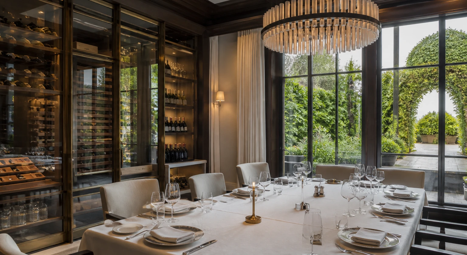 Photorealistic illustration for private dining briefing: reality-check detail
