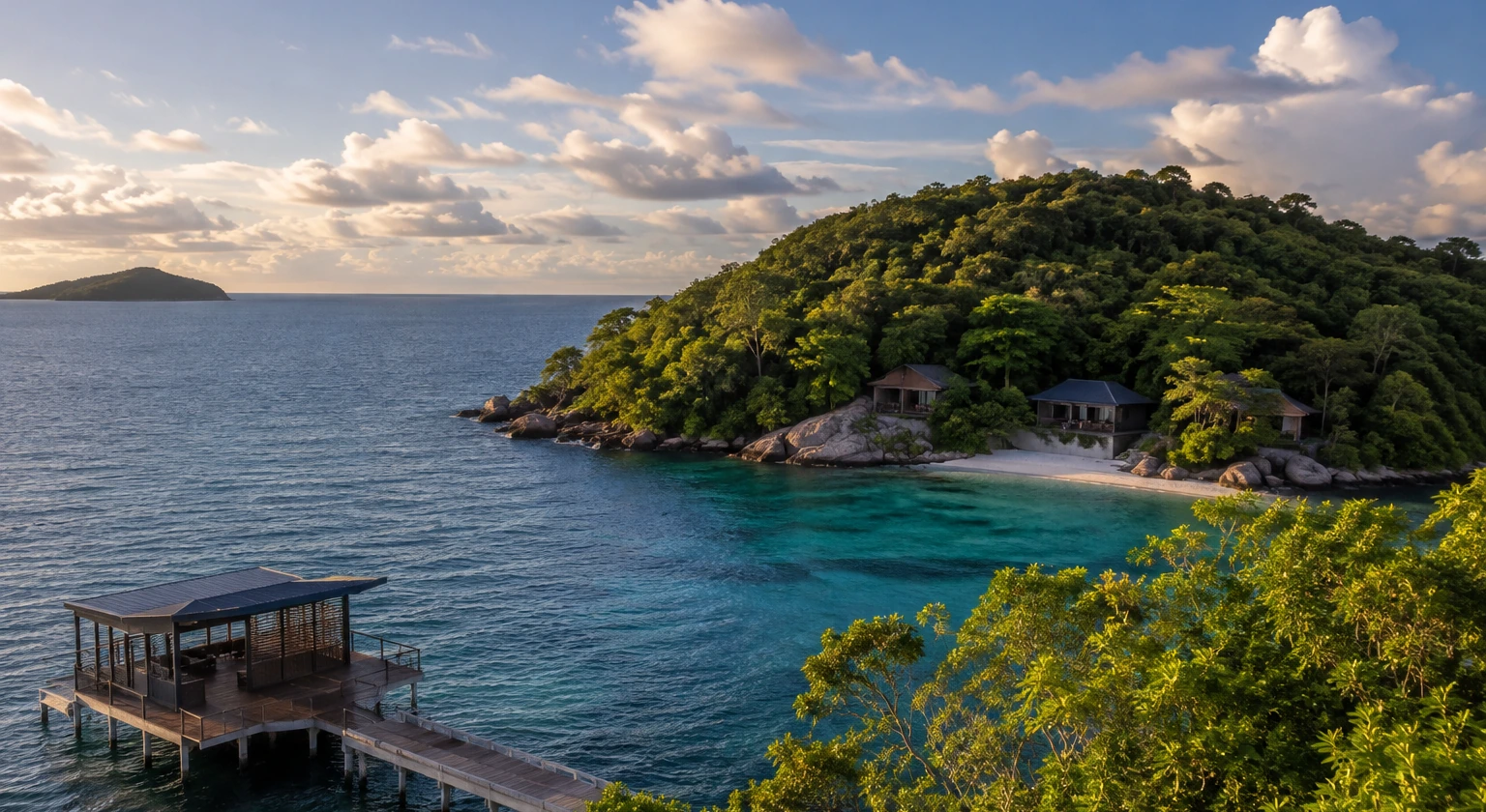 Photorealistic illustration for private island buyout: signature experience