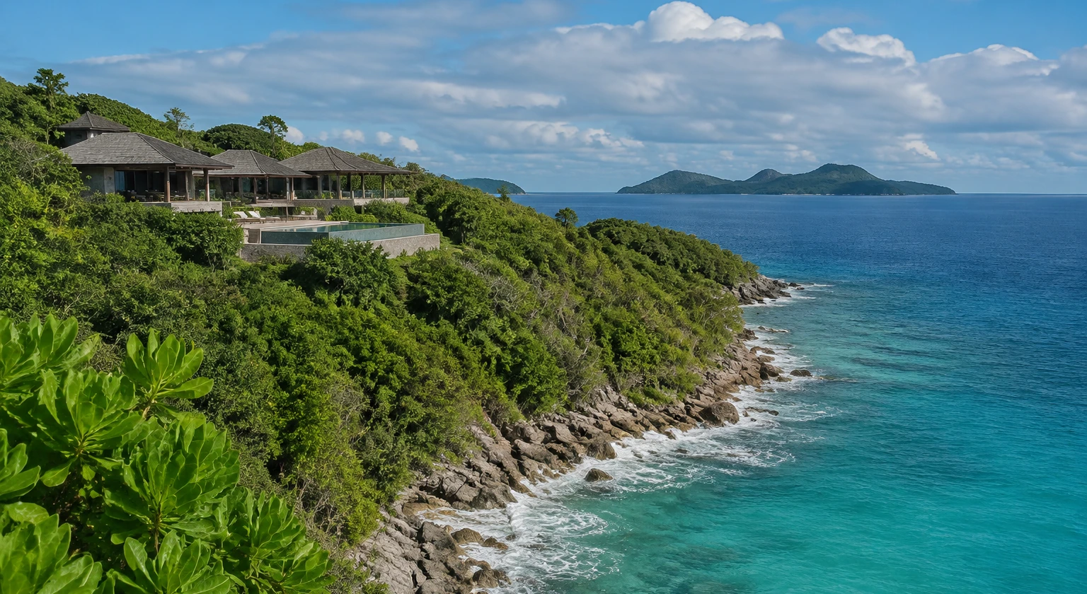 Fotorealistische Illustration zu private island resorts: accommodation and physical layout