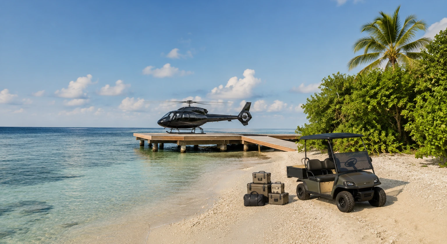 Fotorealistische Illustration zu private island resorts: logistics and service