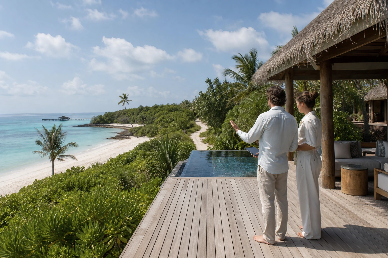 Photorealistic illustration for private island resorts: reality-check detail