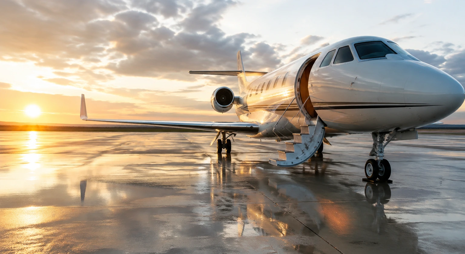 Photorealistic illustration for private jet empty legs: reality-check detail