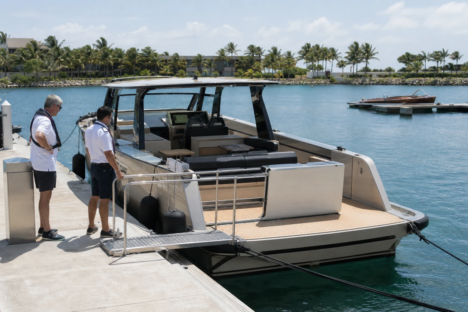 Photorealistic illustration for private pier boat access: accommodation and physical layout