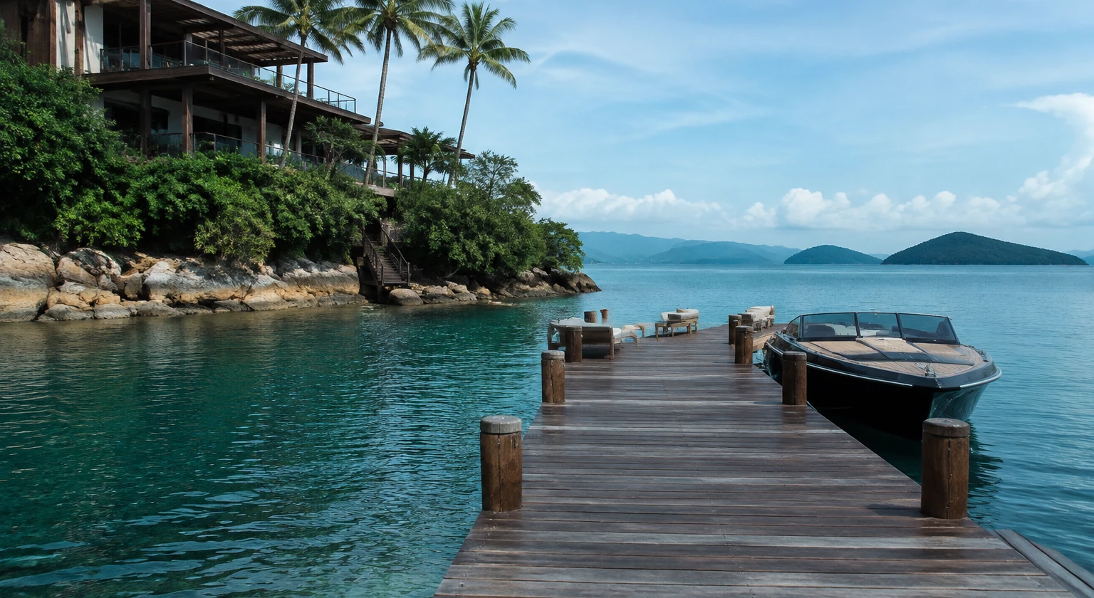 Photorealistic illustration for private pier boat access: signature experience