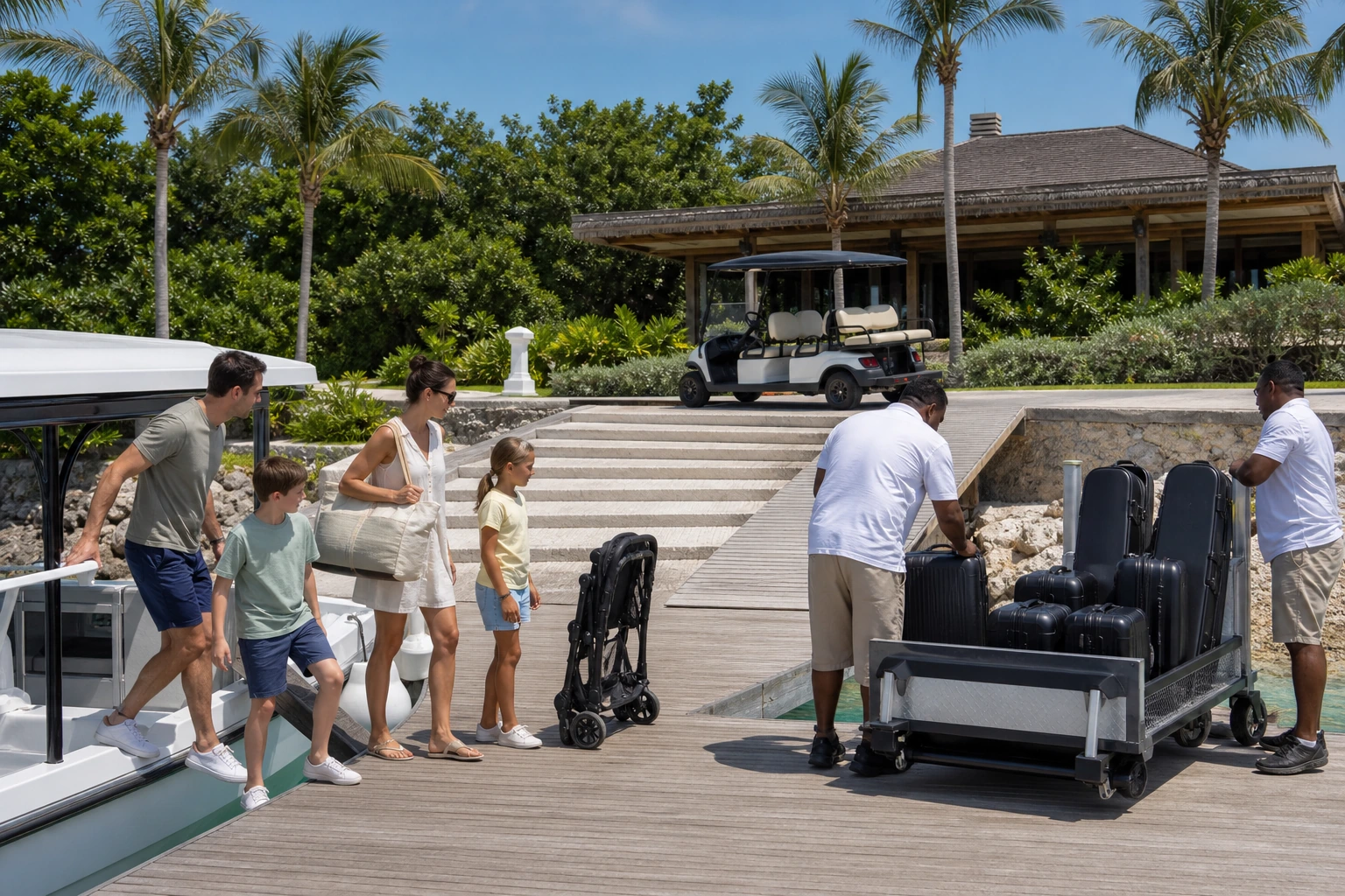 Photorealistic illustration for private pier boat access: signature experience