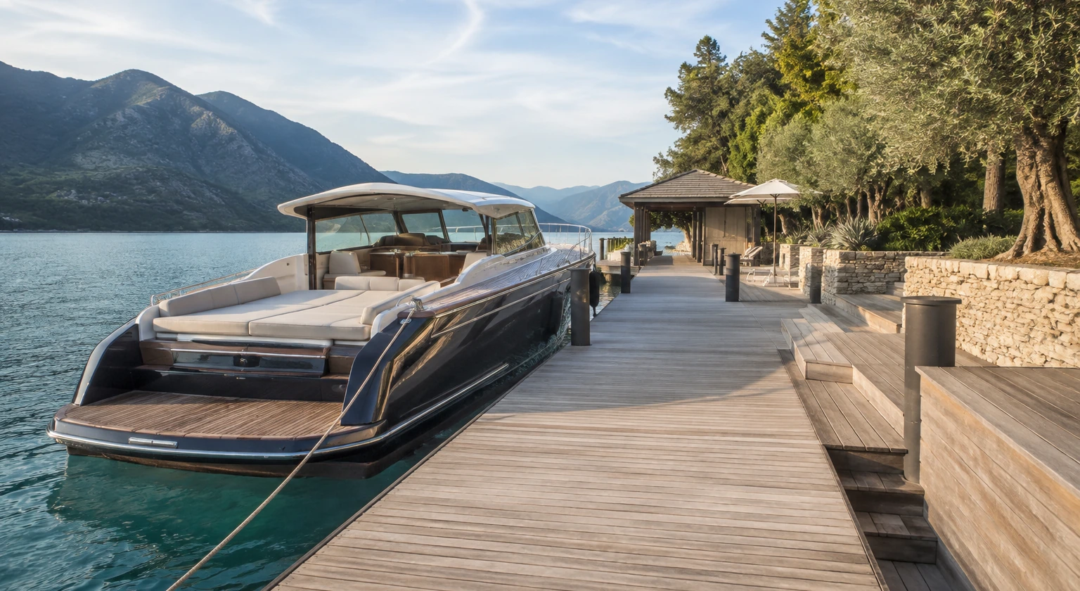 Photorealistic illustration for private pier boat access: logistics and service