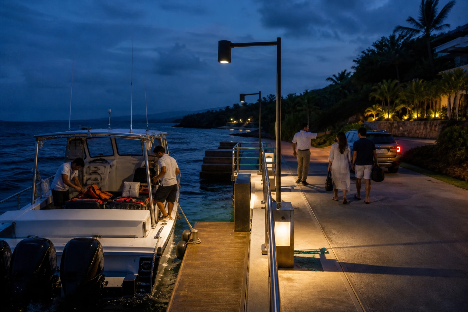Photorealistic illustration for private pier boat access: logistics and service