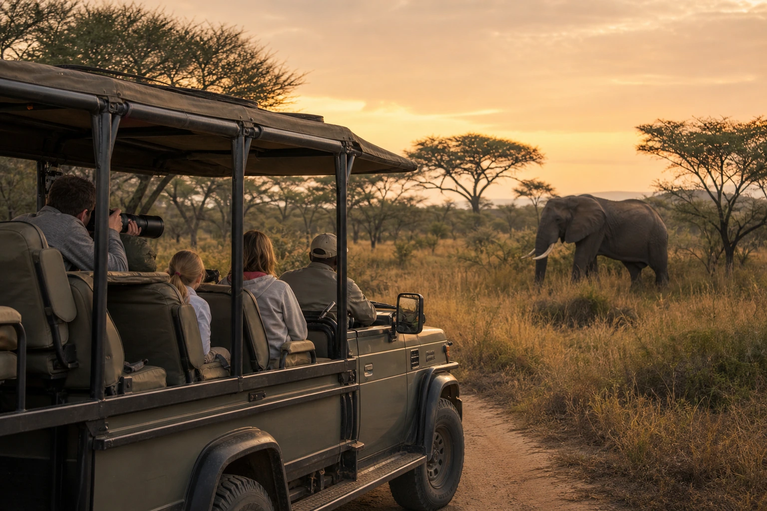 Photorealistic illustration for private safari tanzania: setting and arrival