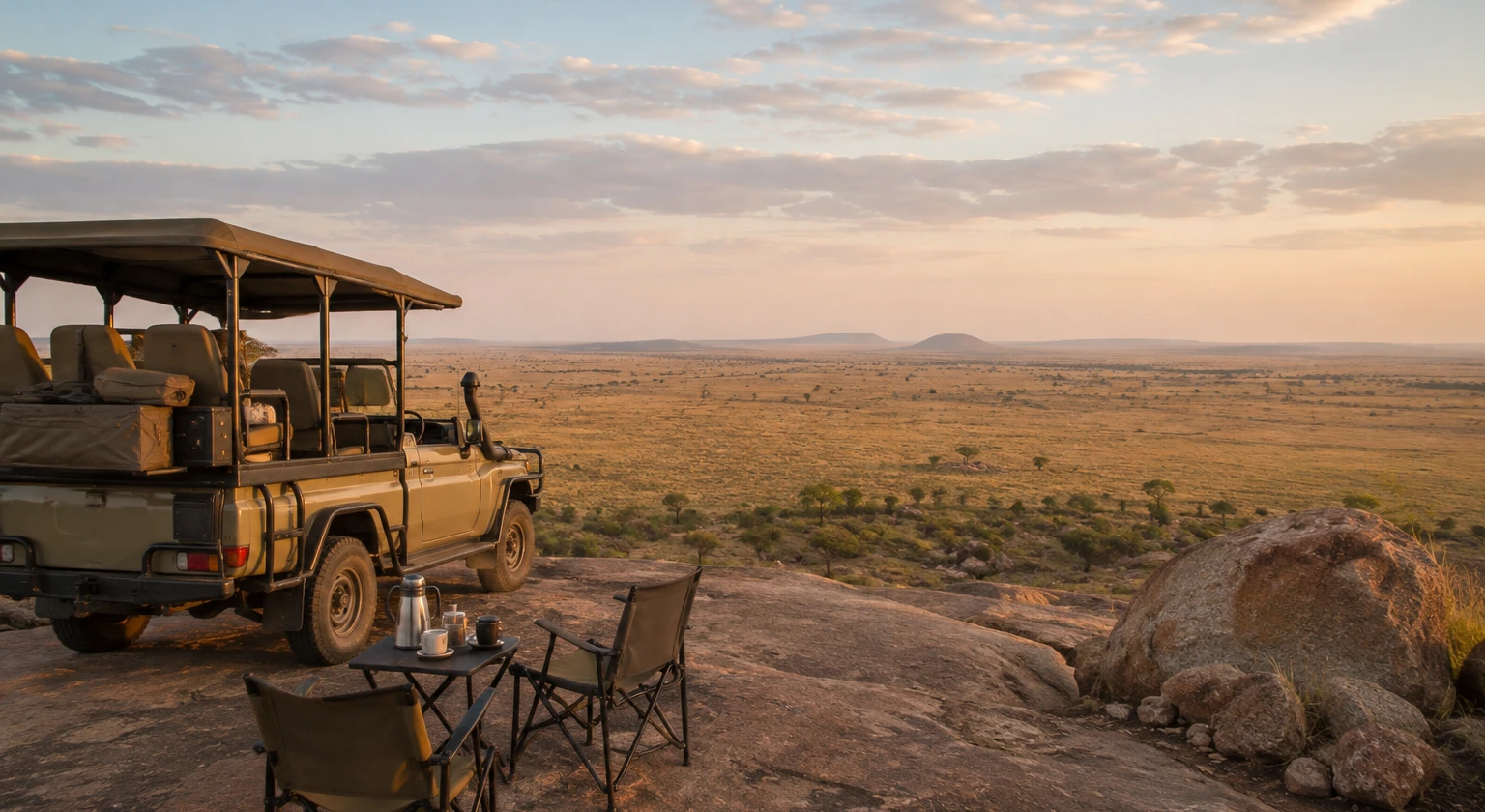 Photorealistic illustration for private safari tanzania: reality-check detail