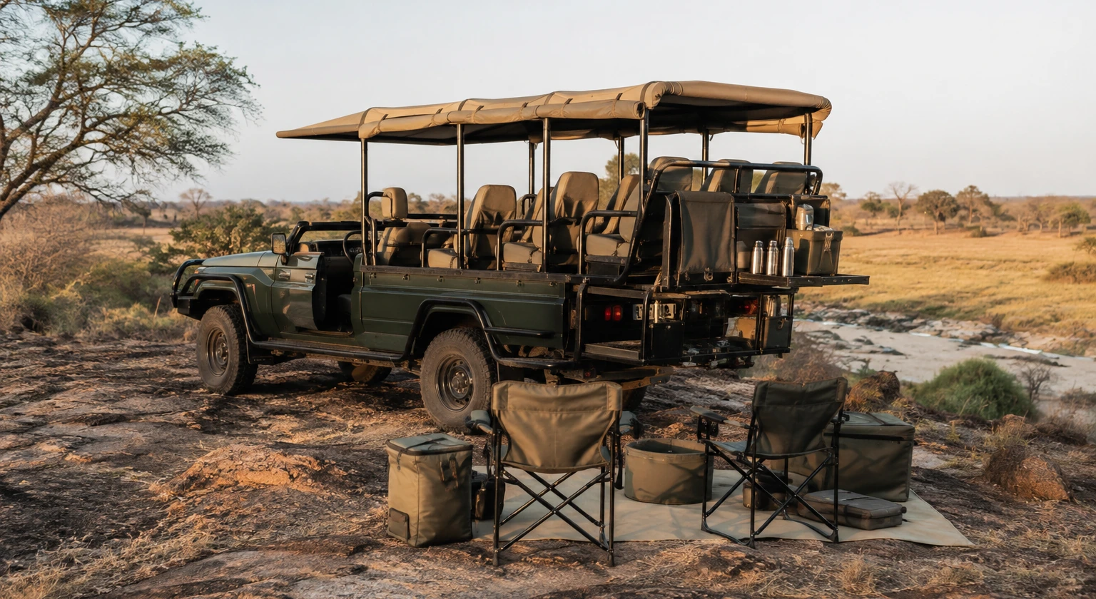 Photorealistic illustration for private safari vehicle: accommodation and physical layout