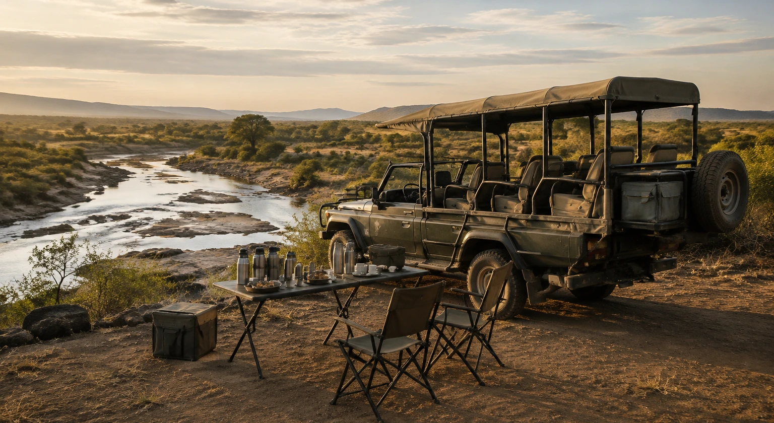 Photorealistic illustration for private safari vehicle: logistics and service