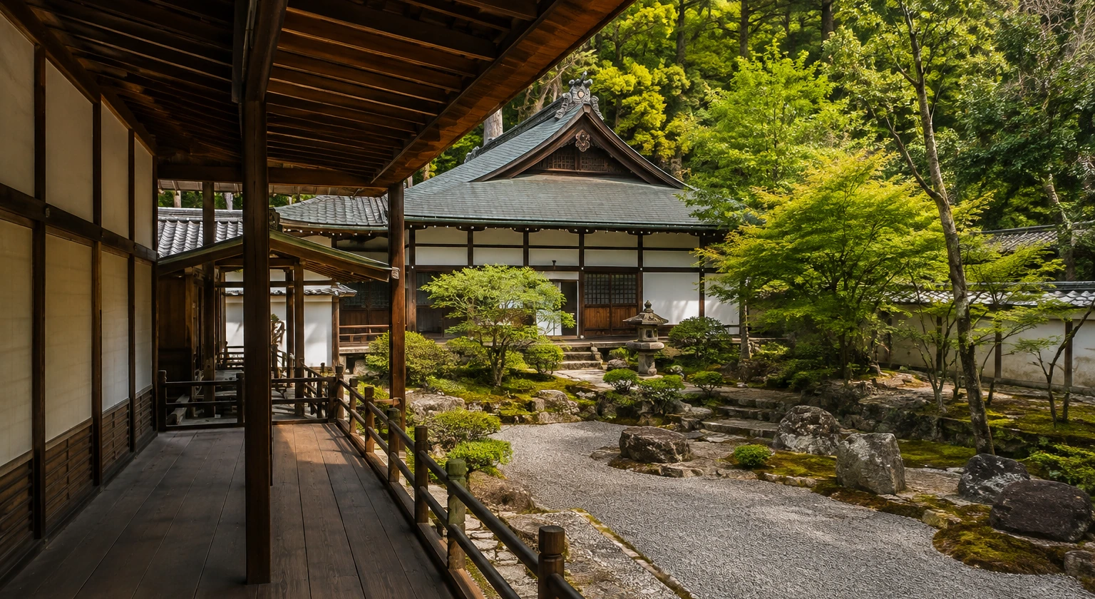 Photorealistic illustration for private temple visits japan: accommodation and physical layout